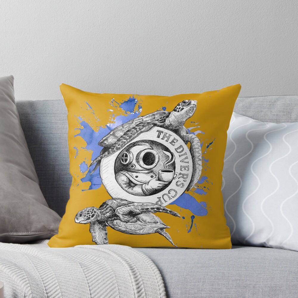 The Divers Cup Turtle Throw Pillow
